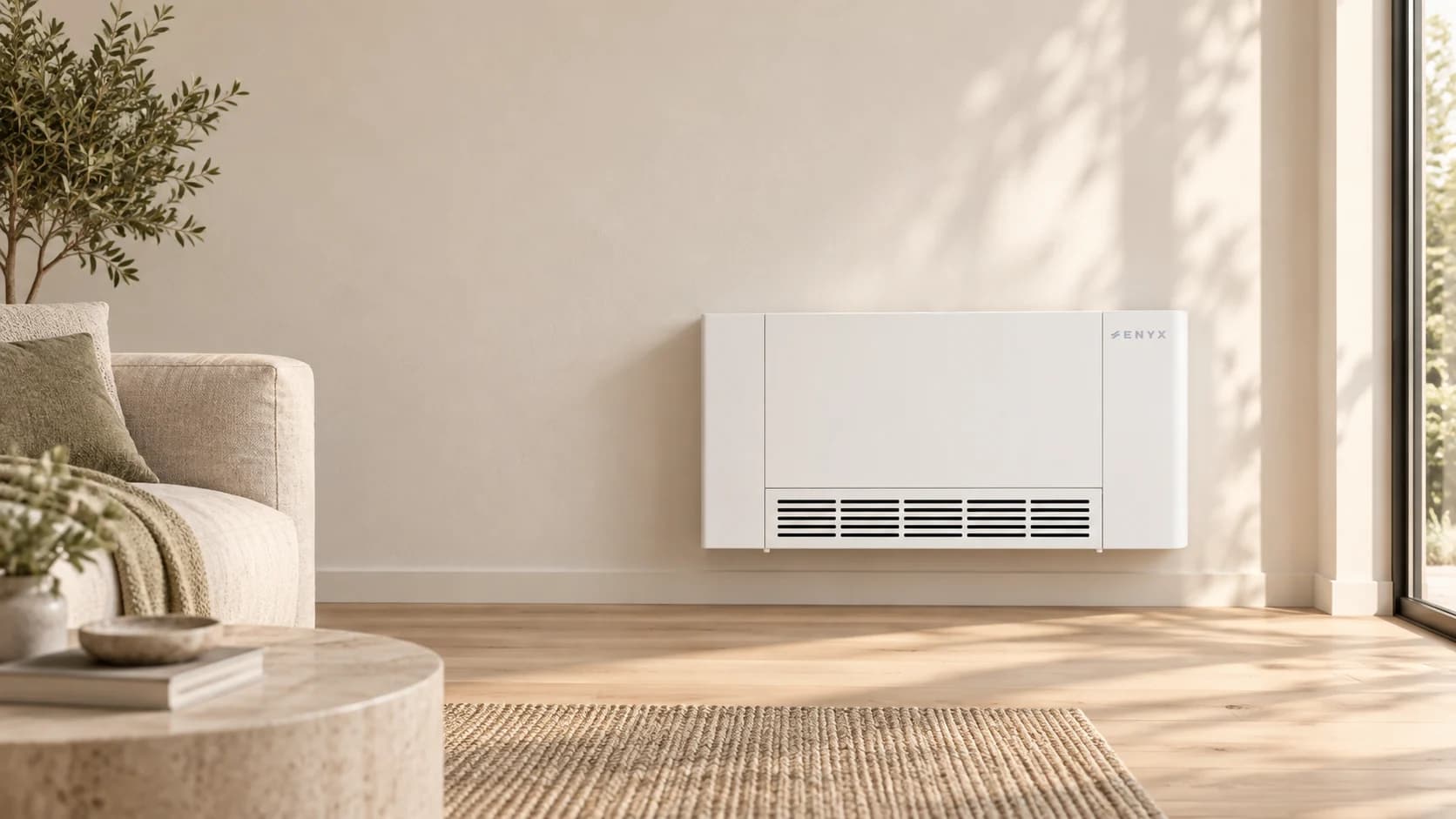 ENYX FCU Slim fan coil wall-mounted in a living room